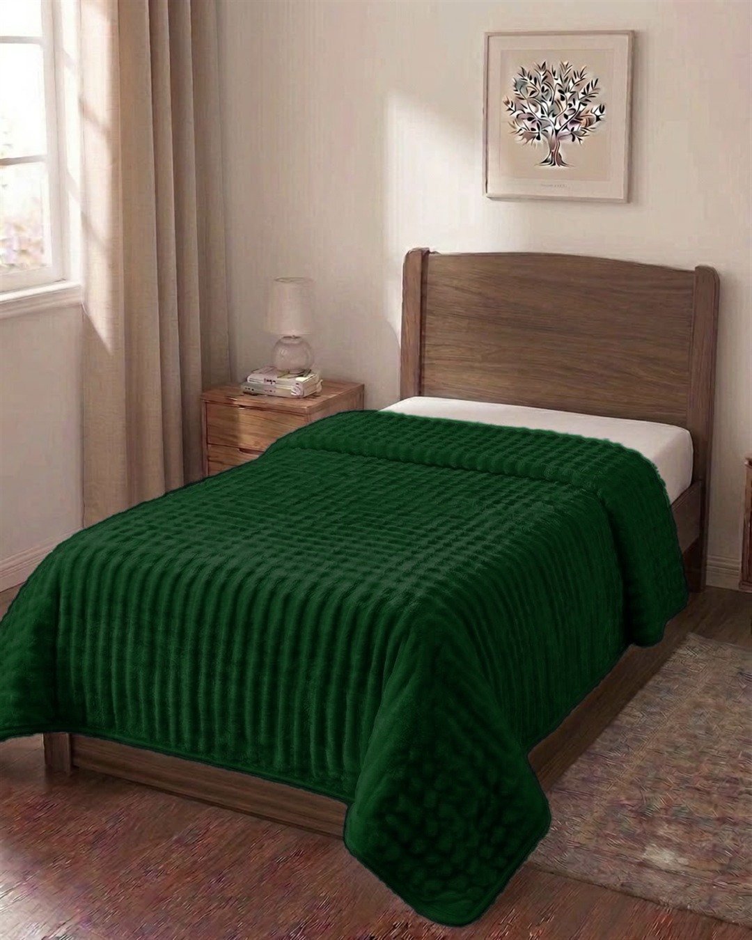 Couverture ABM 160×220 acrylique Vert gazon Couverture ABM 160x220 cm acrylique gaufree coloris Vert gazon sur un lit une place
