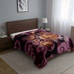 Couverture TRUE LOVE MARQUE ABM 2 places 6 KG 220*240CM - Prune et noir, roses dorées