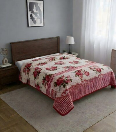 Couverture TRUE LOVE MARQUE ABM 2 places 6 KG 220*240CM - Roses rouges, carreaux