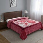 Couverture TRUE LOVE MARQUE ABM 2 places 6 KG 220*240CM - Rouge framboise, grandes fleurs