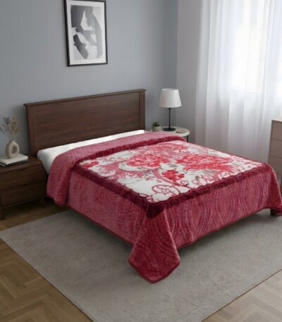 Couverture TRUE LOVE MARQUE ABM 2 places 6 KG 220*240CM - Rouge framboise, grandes fleurs