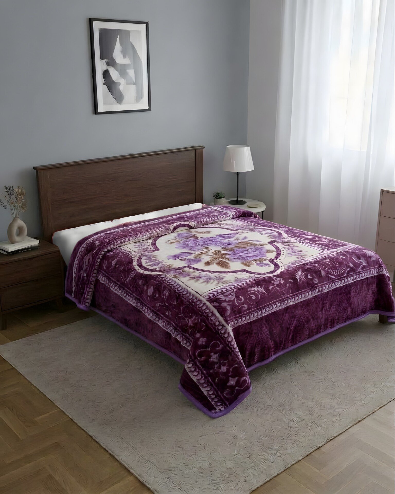 Couverture TRUE LOVE MARQUE ABM 2 places 6 KG 220*240CM - Violet, médaillon fleuri Couverture TRUE LOVE MARQUE ABM 2 places 6 KG 220*240CM - Violet, médaillon fleuri