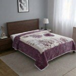 Couverture TRUE LOVE MARQUE ABM 2 places 6 KG 220*240CM - Violet prune, feuilles